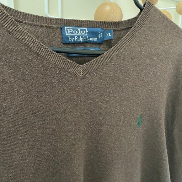 RALPH Lauren 100% Pima Cotton V-Neck Pullover - Brown - XL - Picture 3 of 6